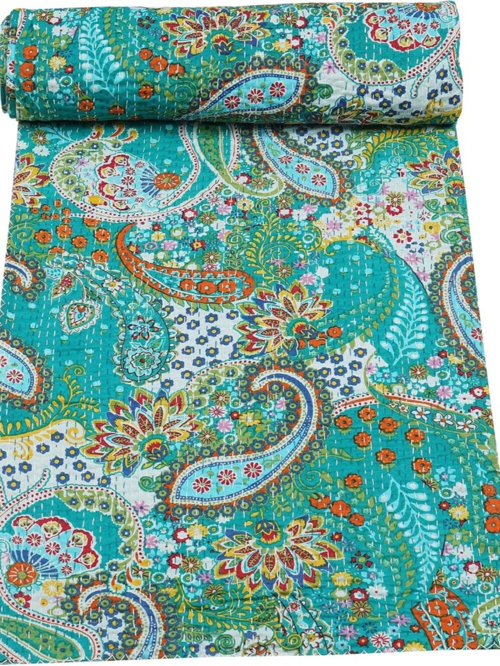Quilts Indian Handmade Indian Traditional Blankets, Reversible,Pure Cotton Paisl